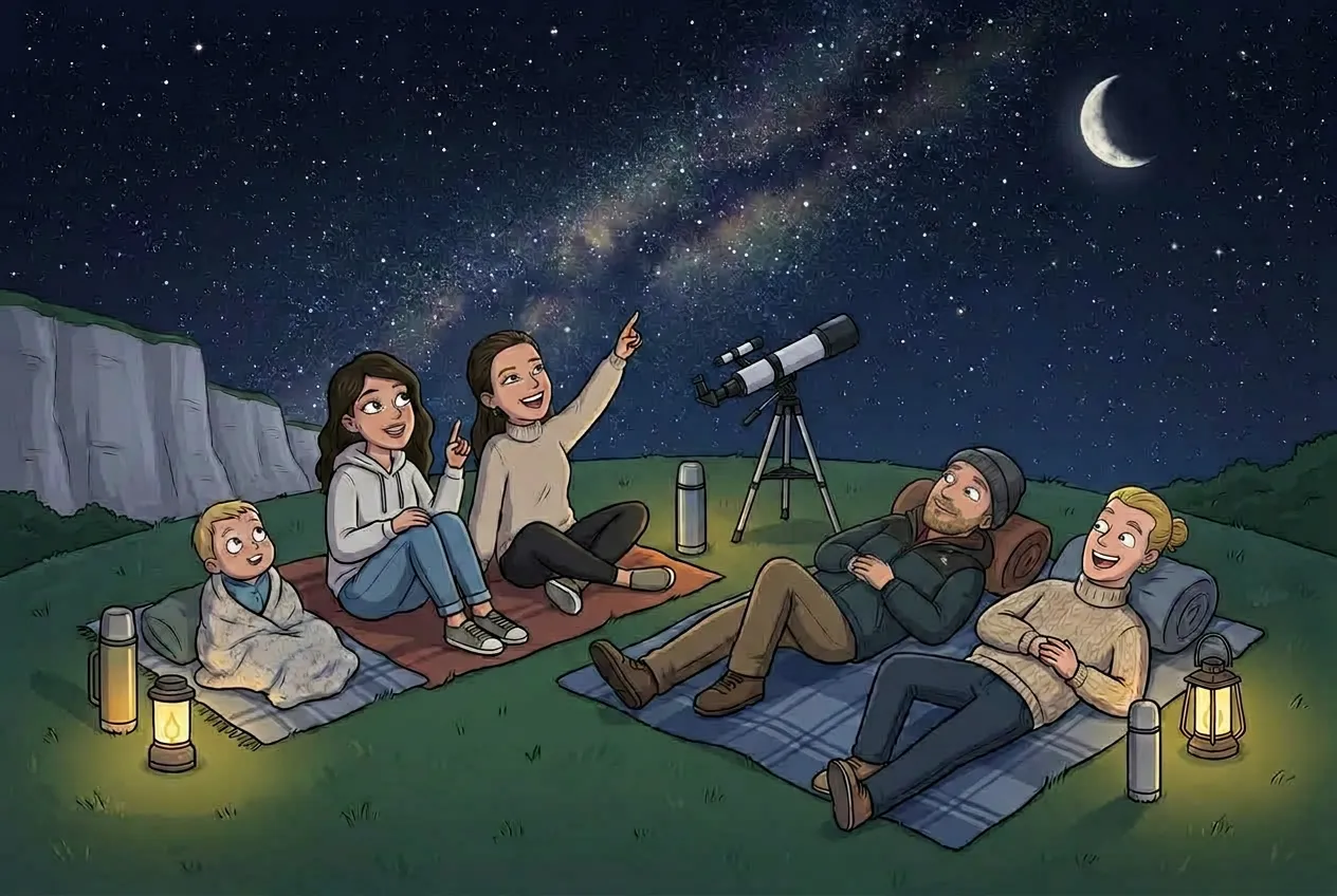 Stargazing under the Milky Way on the clifftop