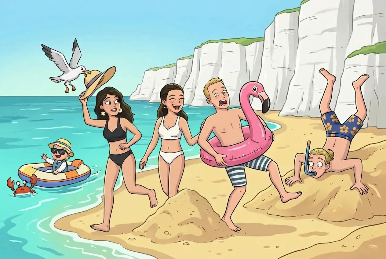 Swimming at the chalk cliff beach